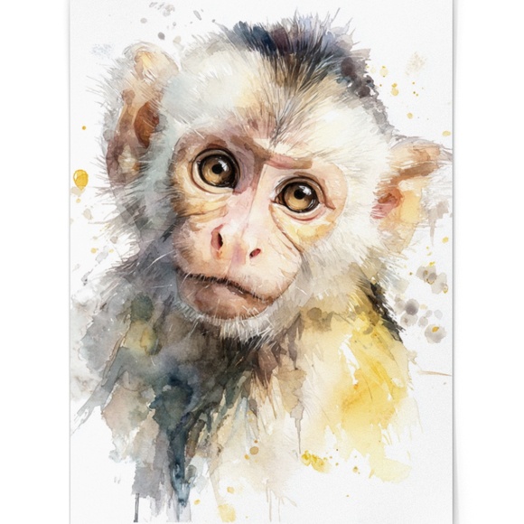 Watercolor Monkey Portrait Wall Art Print Unframed - Playful Jungle Charm - Picture 3 of 6